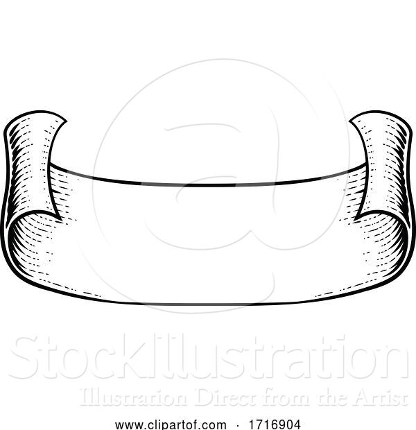 Vector Illustration of Black and White Vintage Ribbon Scroll Banner