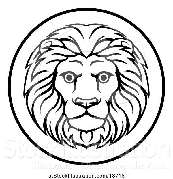 Vector Illustration of Black and White Zodiac Horoscope Astrology Leo Lion Circle Design