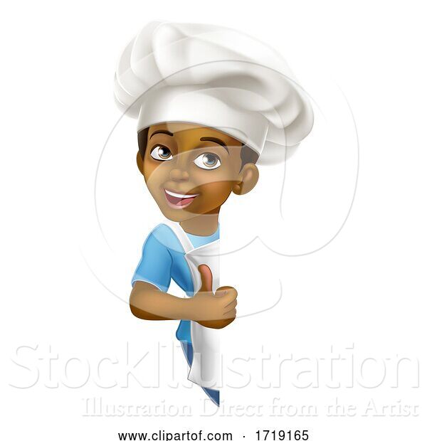 Vector Illustration of Black Boy Child Chef Kid Sign Thumbs up