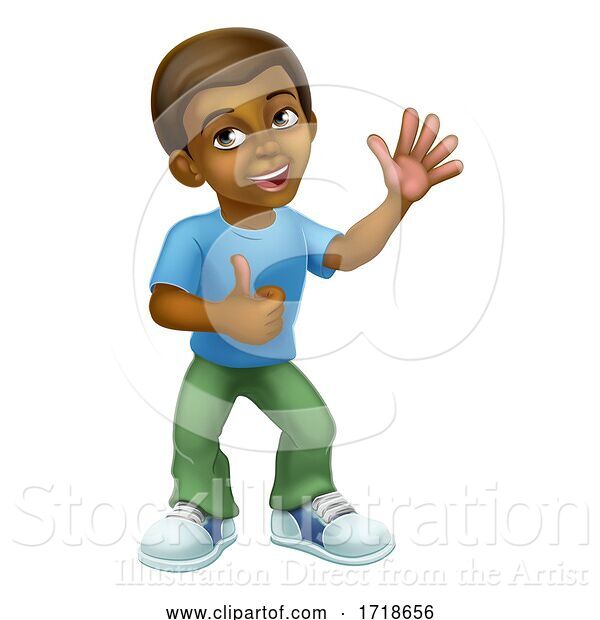 Vector Illustration of Black Boy Child Kid Giving Thumbs up