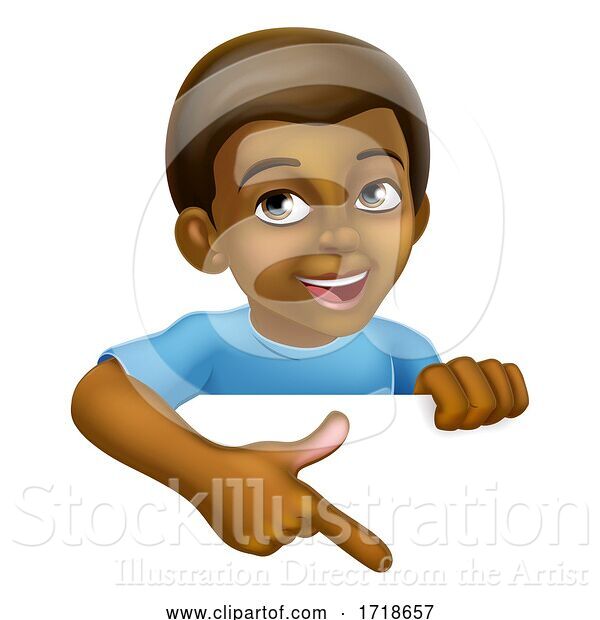 Vector Illustration of Black Boy Child Kid Pointing Sign