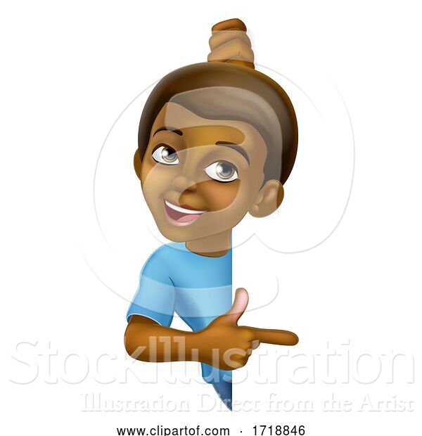 Vector Illustration of Black Boy Child Kid Pointing Sign