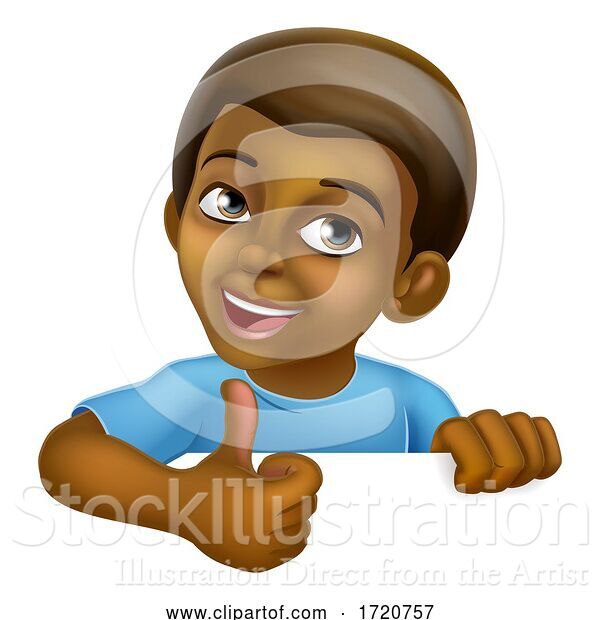 Vector Illustration of Black Boy Child Kid Thumbs up Sign