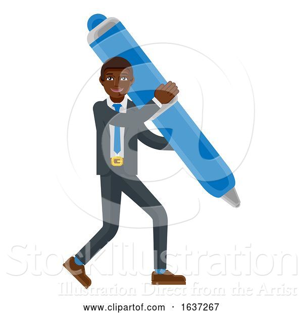 Vector Illustration of Black Businessman Holding Pen Mascot Concept