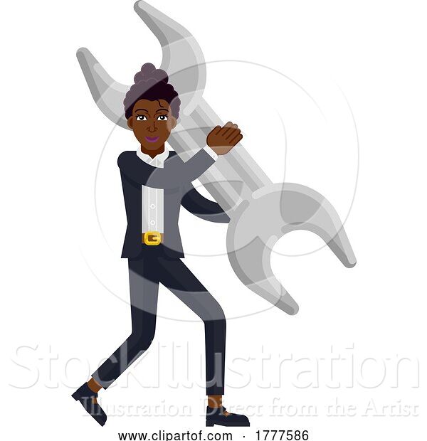 Vector Illustration of Black Businesswoman and Spanner Wrench Concept