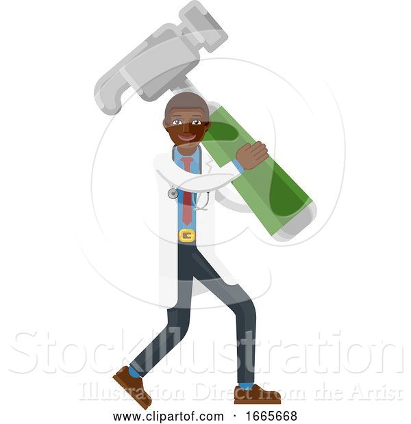 Vector Illustration of Black Doctor Guy Holding Hammer Mascot Concept