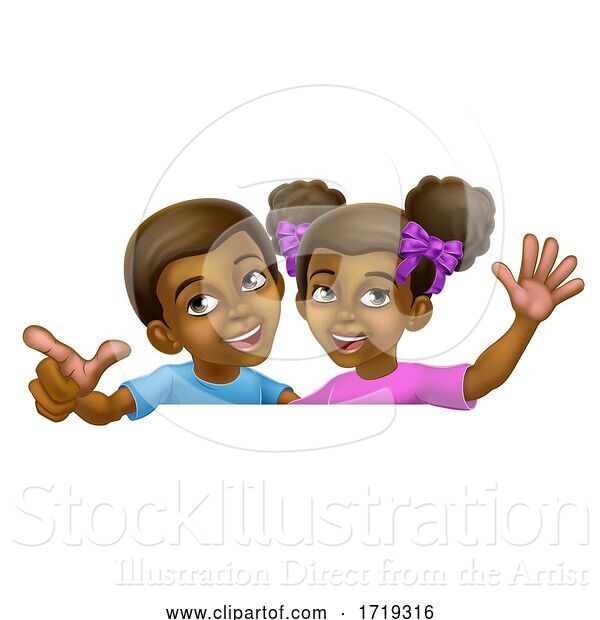 Vector Illustration of Black Girl and Boy Children Children Sign