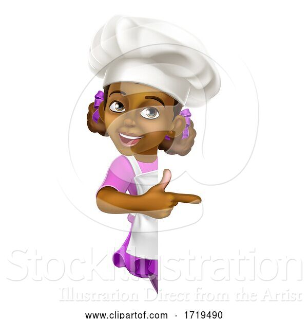 Vector Illustration of Black Girl Child Chef Kid Sign Pointing