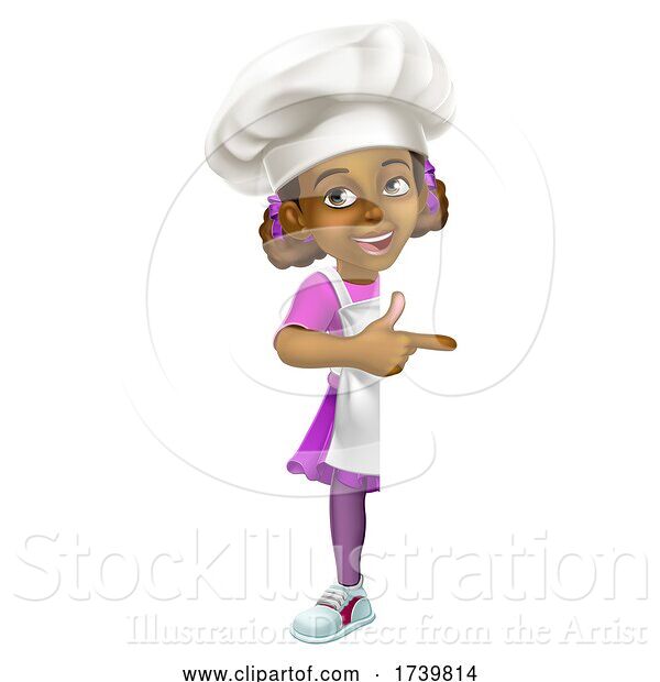 Vector Illustration of Black Girl Child Chef Kid Sign Pointing