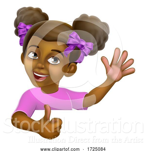 Vector Illustration of Black Girl Child Kid Thumbs up Sign