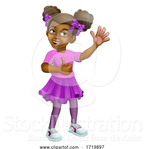 Vector Illustration of Black Girl Child Kid Thumbs up Waving