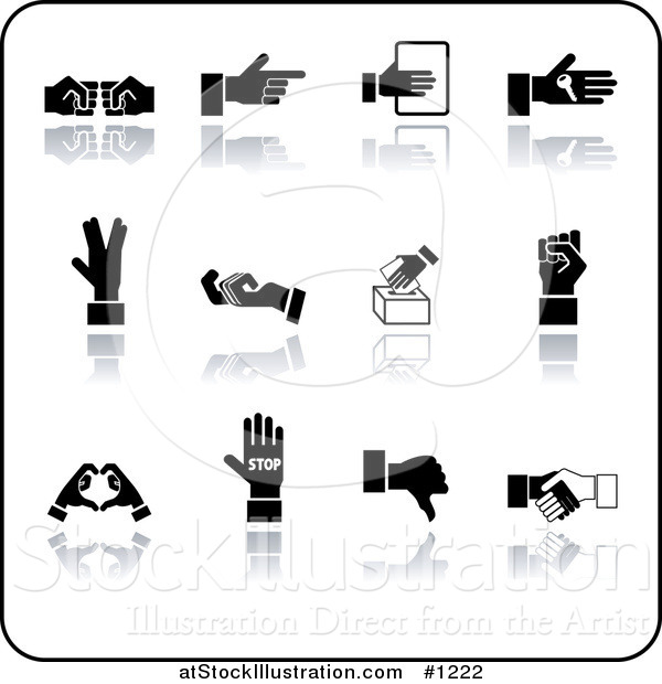 Vector Illustration of Black Hand Gestures on a White Background