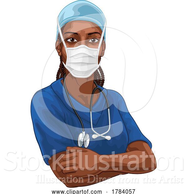 Vector Illustration of Black Lady Doctor Nurse Medical Professional Mask