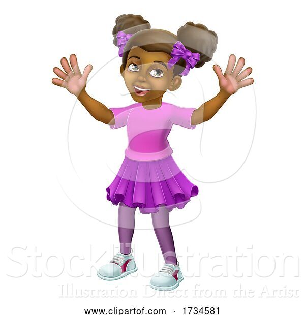 Vector Illustration of Black Little Girl Child Kid Waving