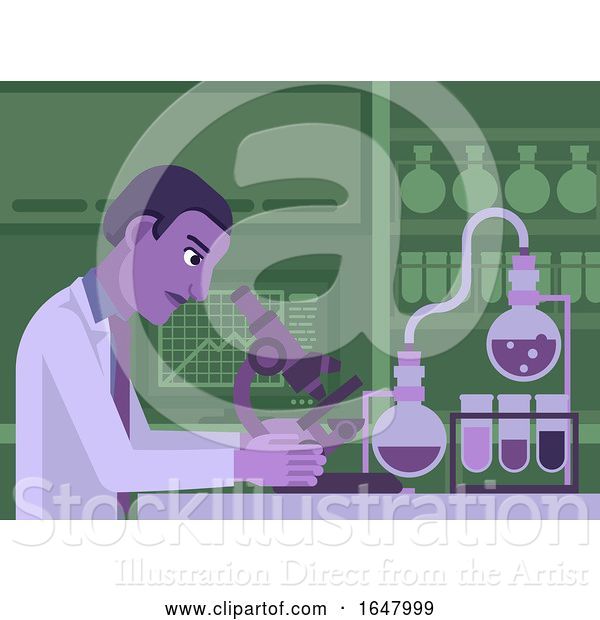 Vector Illustration of Black Scientist Working in Laboratory