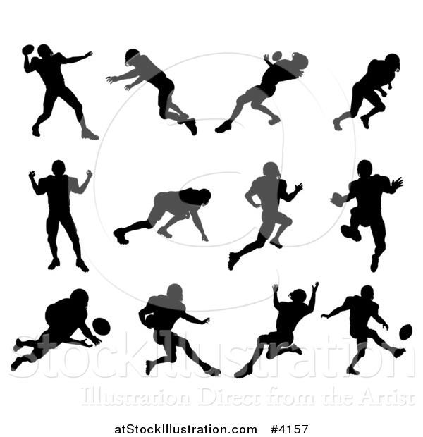 Vector Illustration of Black Silhouetted American Football Players in Action