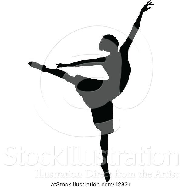 Vector Illustration of Black Silhouetted Ballerina Dancing