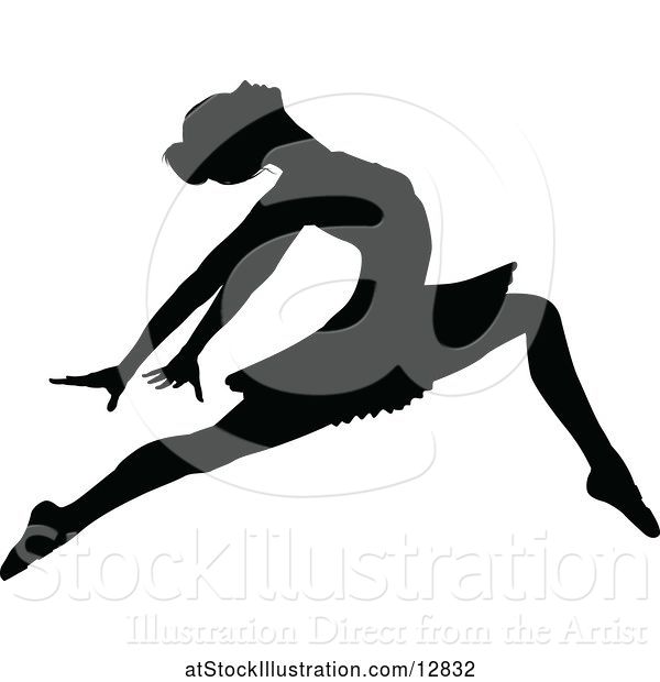 Vector Illustration of Black Silhouetted Ballerina Dancing