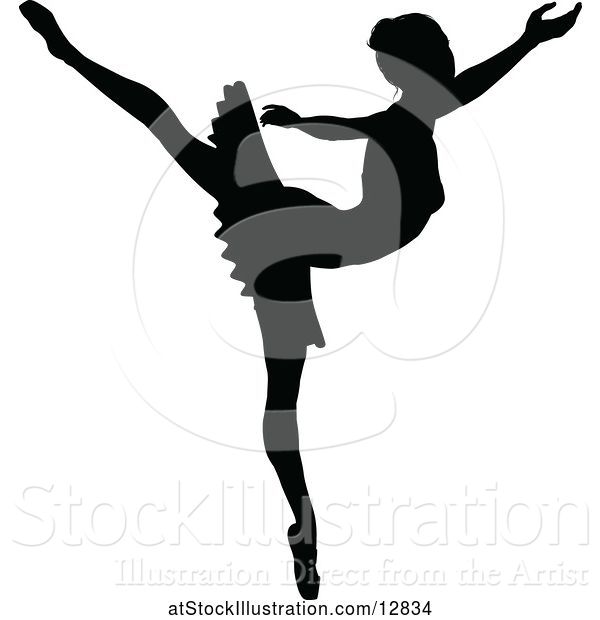 Vector Illustration of Black Silhouetted Ballerina Dancing