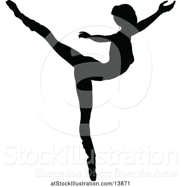 Vector Illustration of Black Silhouetted Ballerina Dancing