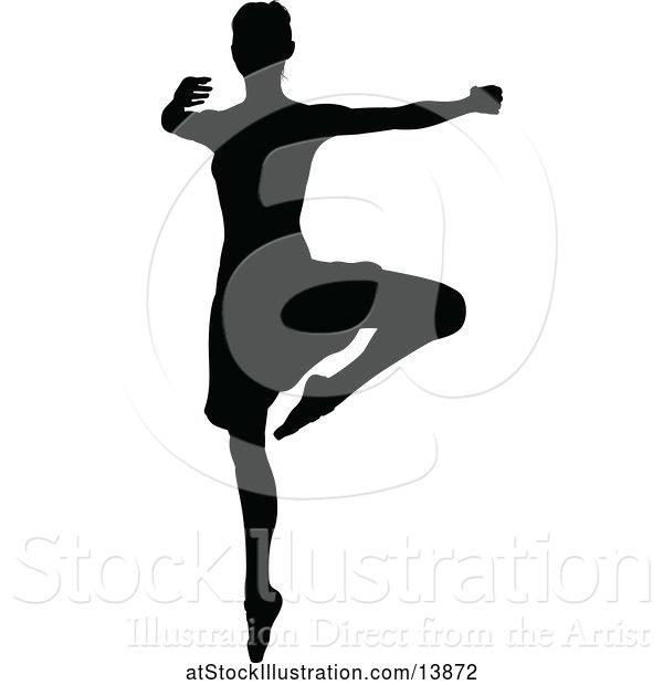 Vector Illustration of Black Silhouetted Ballerina Dancing