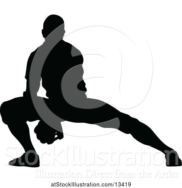 Vector Illustration of Black Silhouetted Baseball Player