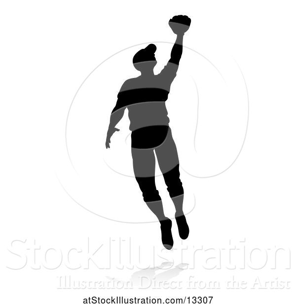 Vector Illustration of Black Silhouetted Baseball Player, with a Shadow, on a White Background