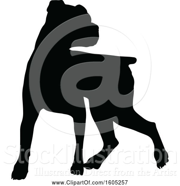 Vector Illustration of Black Silhouetted Boxer Dog