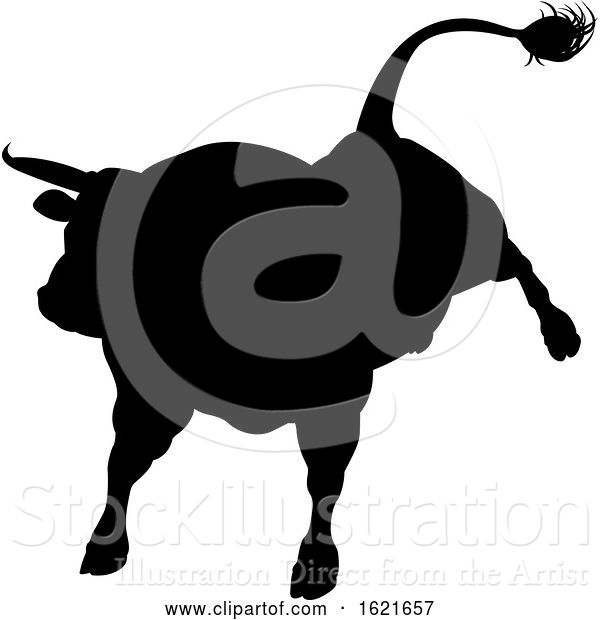 Vector Illustration of Black Silhouetted Bull Cow