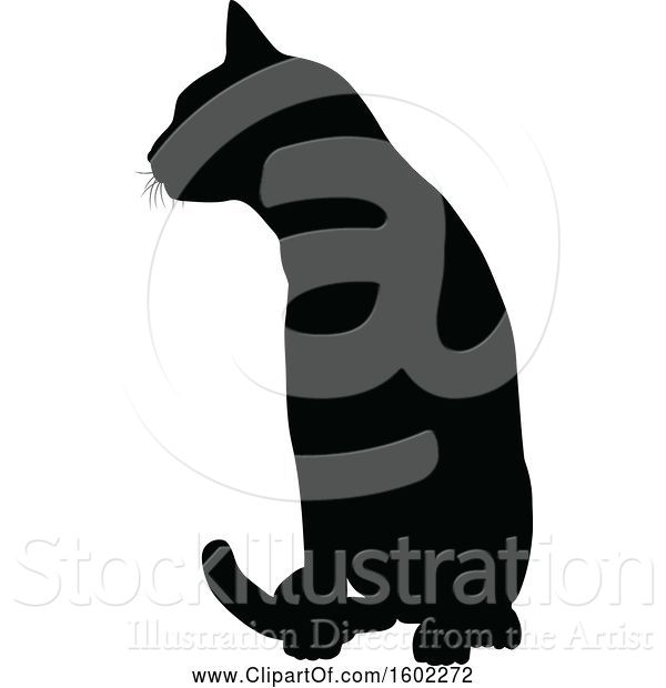 Vector Illustration of Black Silhouetted Cat Sitting