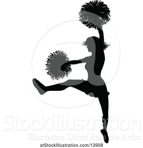 Vector Illustration of Black Silhouetted Cheerleader in Action