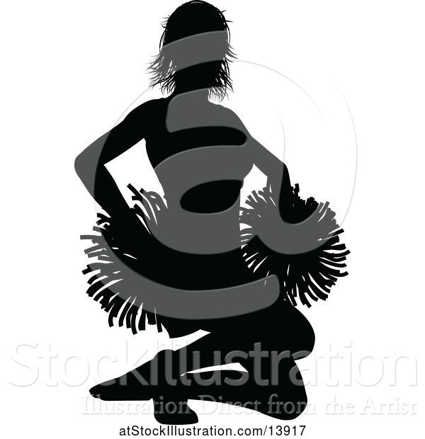 Vector Illustration of Black Silhouetted Cheerleader in Action