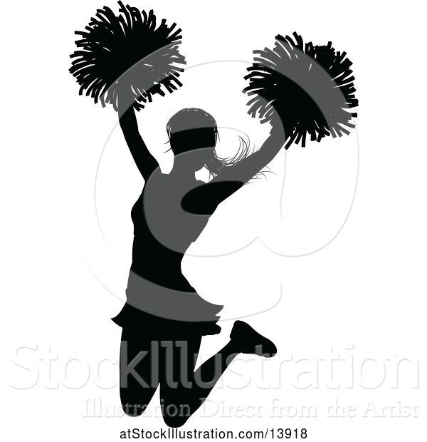 Vector Illustration of Black Silhouetted Cheerleader in Action
