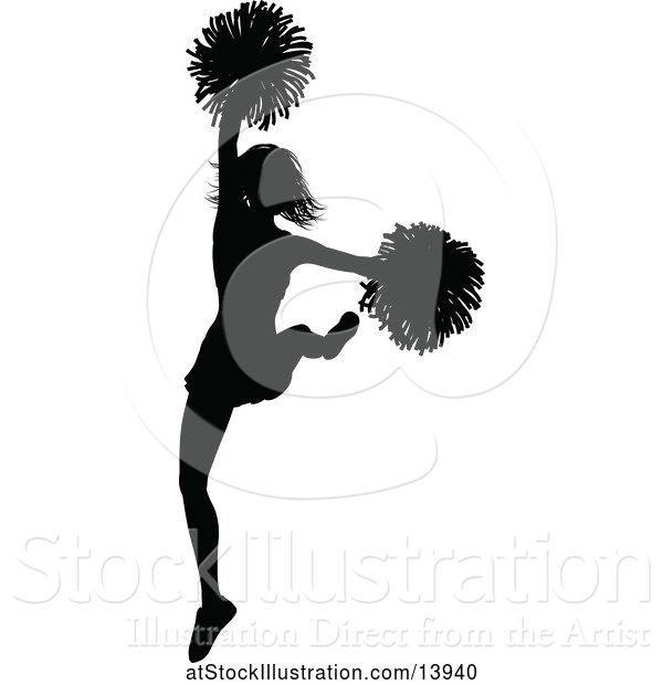 Vector Illustration of Black Silhouetted Cheerleader in Action