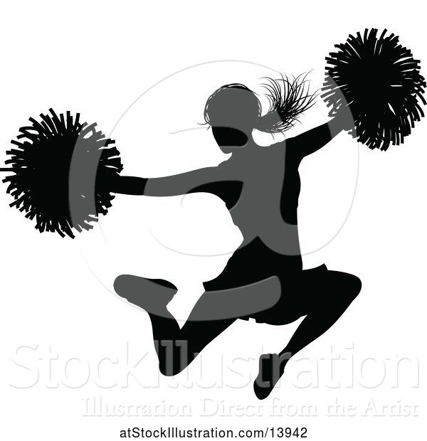 Vector Illustration of Black Silhouetted Cheerleader in Action