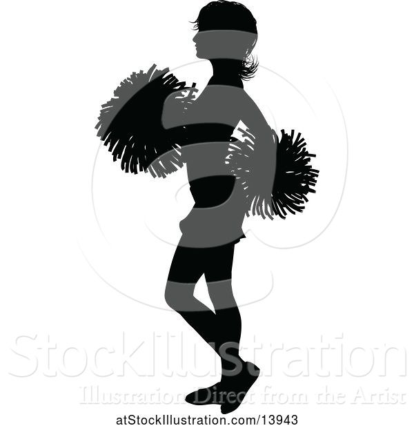 Vector Illustration of Black Silhouetted Cheerleader in Action