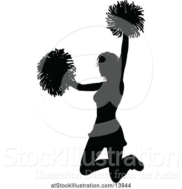 Vector Illustration of Black Silhouetted Cheerleader in Action