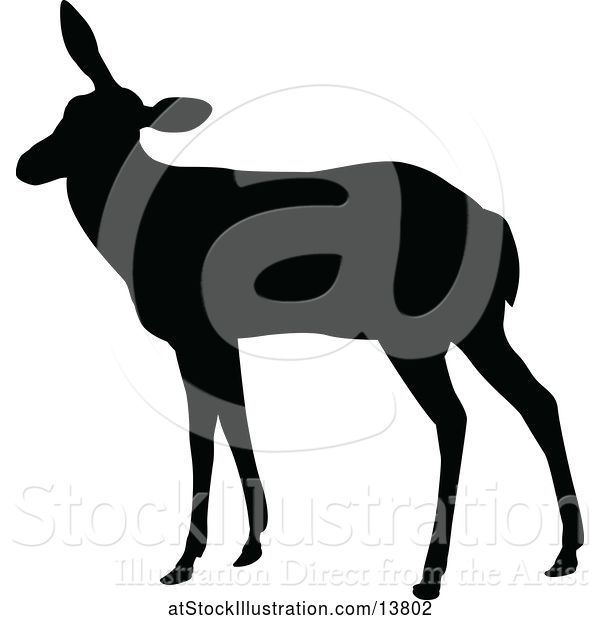 Vector Illustration of Black Silhouetted Deer Doe