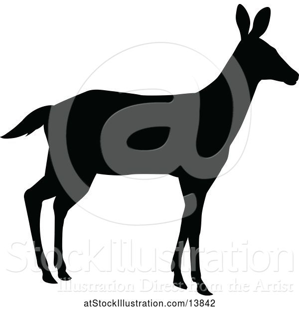 Vector Illustration of Black Silhouetted Deer Doe