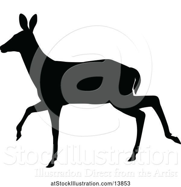 Vector Illustration of Black Silhouetted Deer Doe