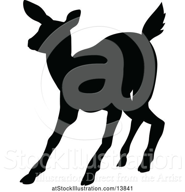 Vector Illustration of Black Silhouetted Deer Fawn