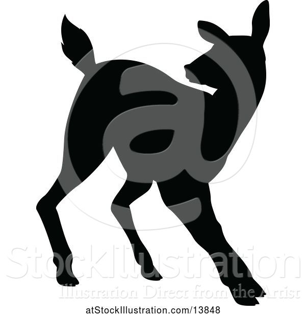 Vector Illustration of Black Silhouetted Deer Fawn