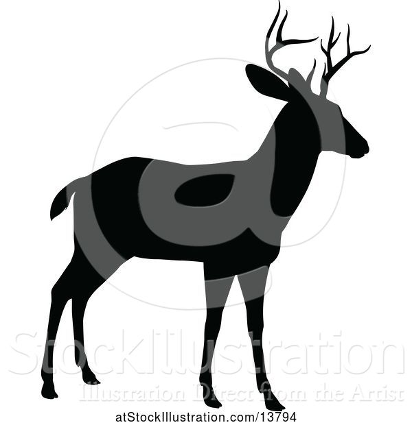 Vector Illustration of Black Silhouetted Deer Stag Buck