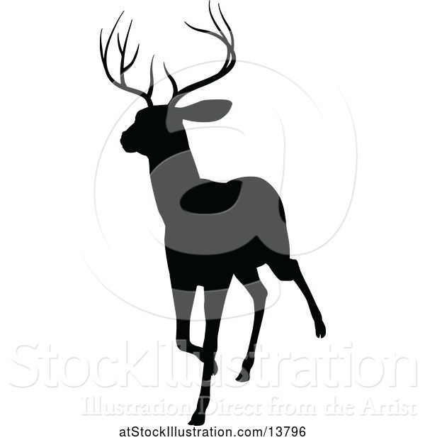 Vector Illustration of Black Silhouetted Deer Stag Buck