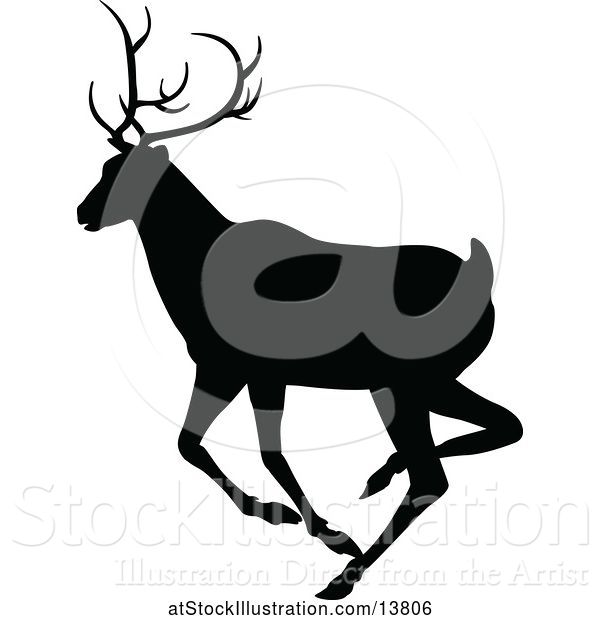 Vector Illustration of Black Silhouetted Deer Stag Buck