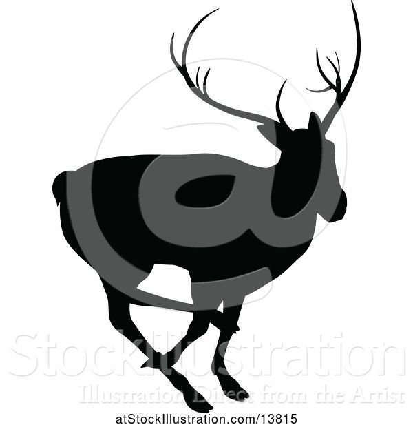 Vector Illustration of Black Silhouetted Deer Stag Buck