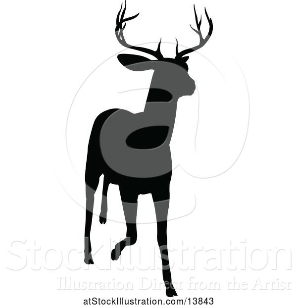 Vector Illustration of Black Silhouetted Deer Stag Buck