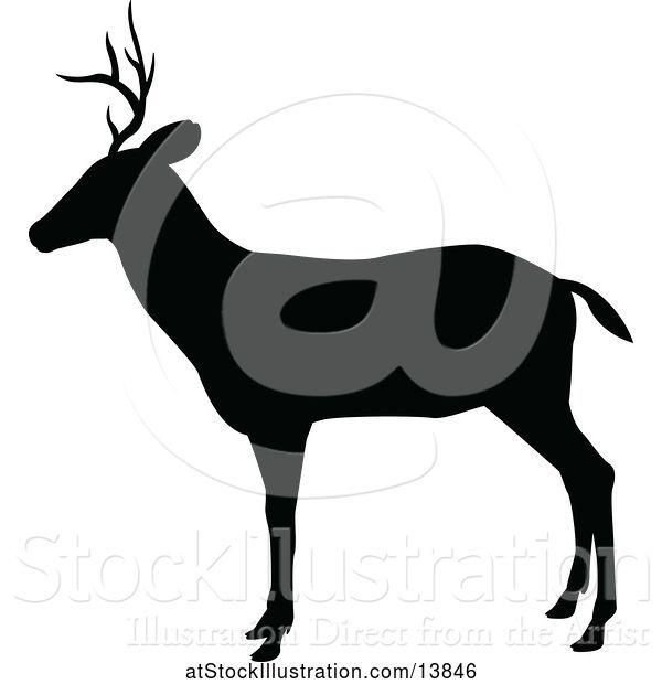 Vector Illustration of Black Silhouetted Deer Stag Buck