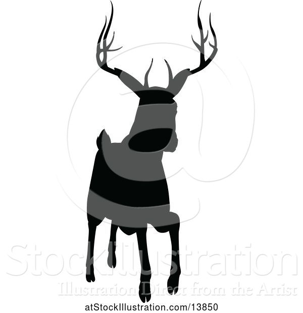 Vector Illustration of Black Silhouetted Deer Stag Buck