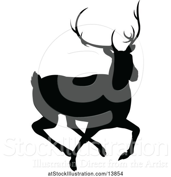 Vector Illustration of Black Silhouetted Deer Stag Buck